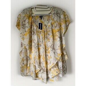Rafaela Ruffle Top Blouse Women's XL Multi Floral Flutter Sleeve Semi Sheer NWT